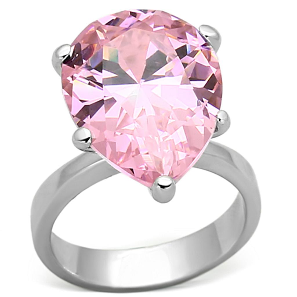 LOAS948 Rhodium 925 Sterling Silver Ring featuring AAA Grade CZ stones in a rose color, showcasing elegant design and craftsmanship.