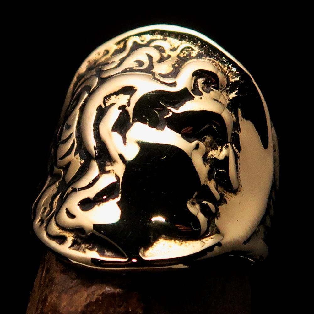 Men's Alexander the Great Tetradrachm Coin Ring made of solid brass with a mirror-polished finish, showcasing its intricate design.