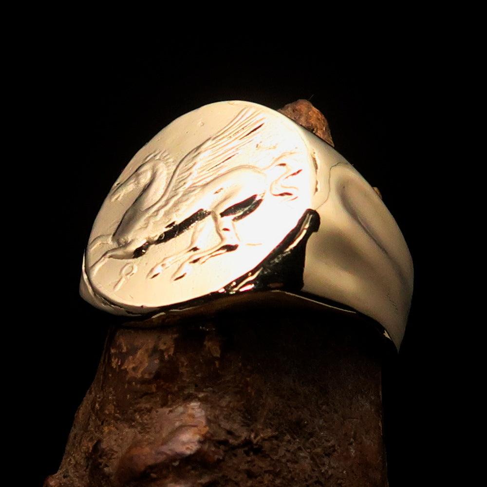 Men's ancient Corinthian Pegasus Coin Ring featuring Greek Goddess Athena, crafted from solid brass with a high polished finish.