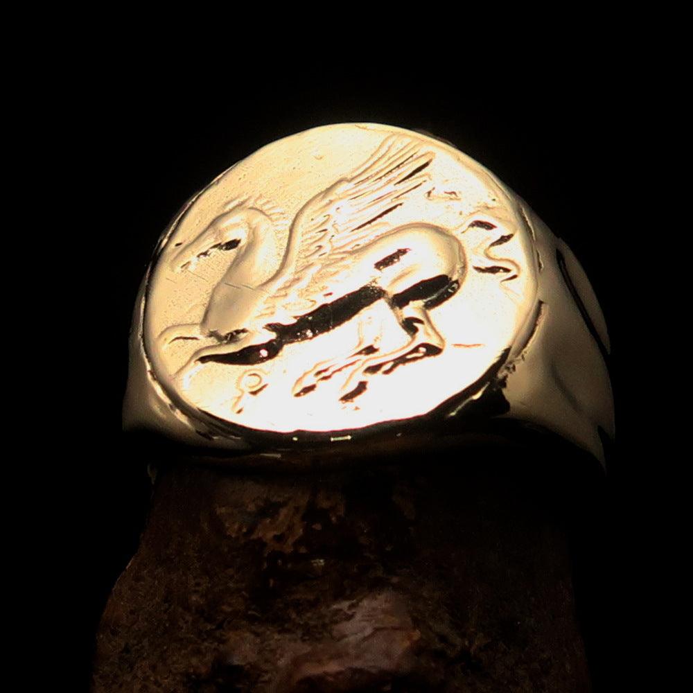 Men's ancient Corinthian Pegasus Coin Ring featuring Greek Goddess Athena, crafted from solid brass with a high polished finish.