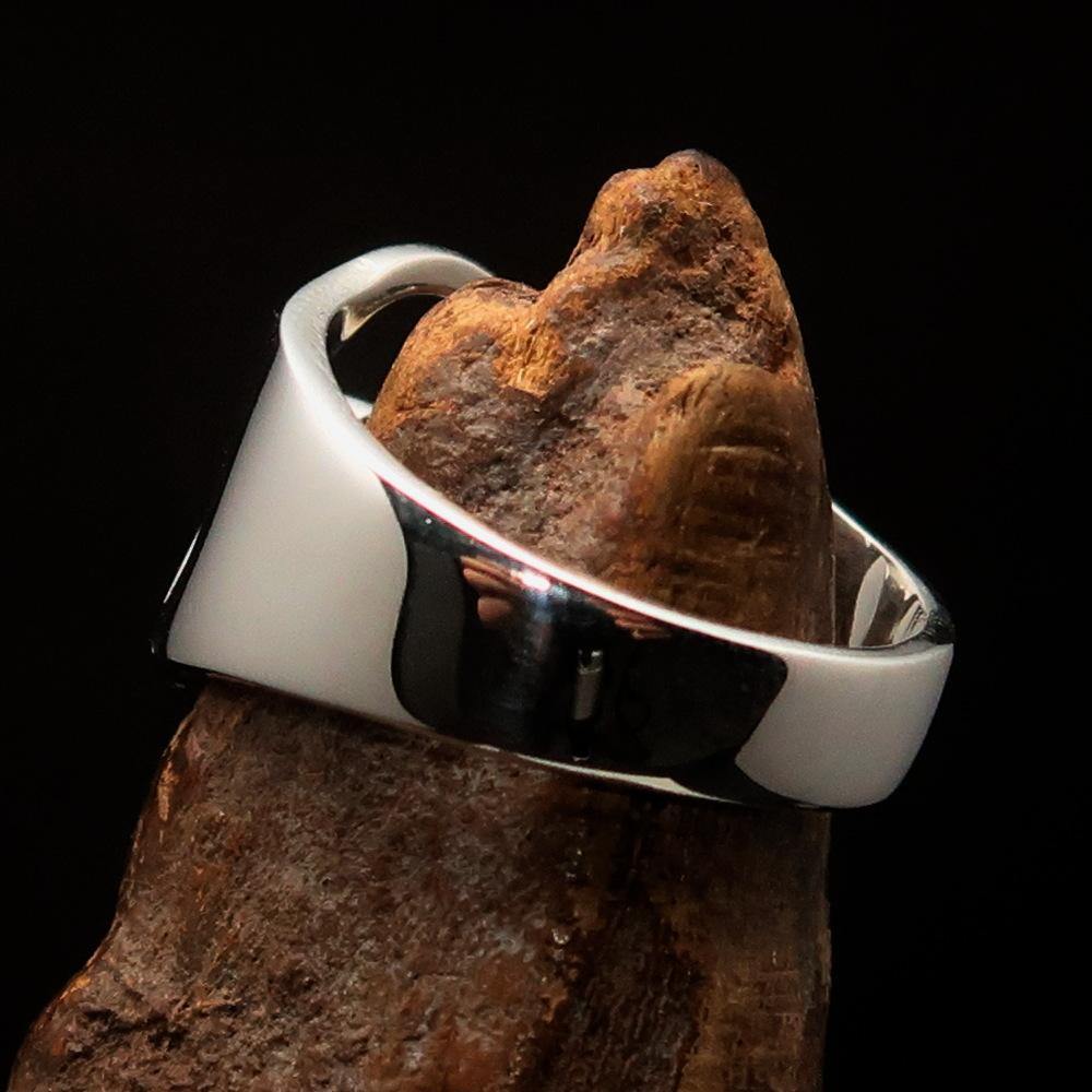 Men's sterling silver ring featuring the Greek letter Epsilon, high polished finish, and hallmarked 925 for authenticity.