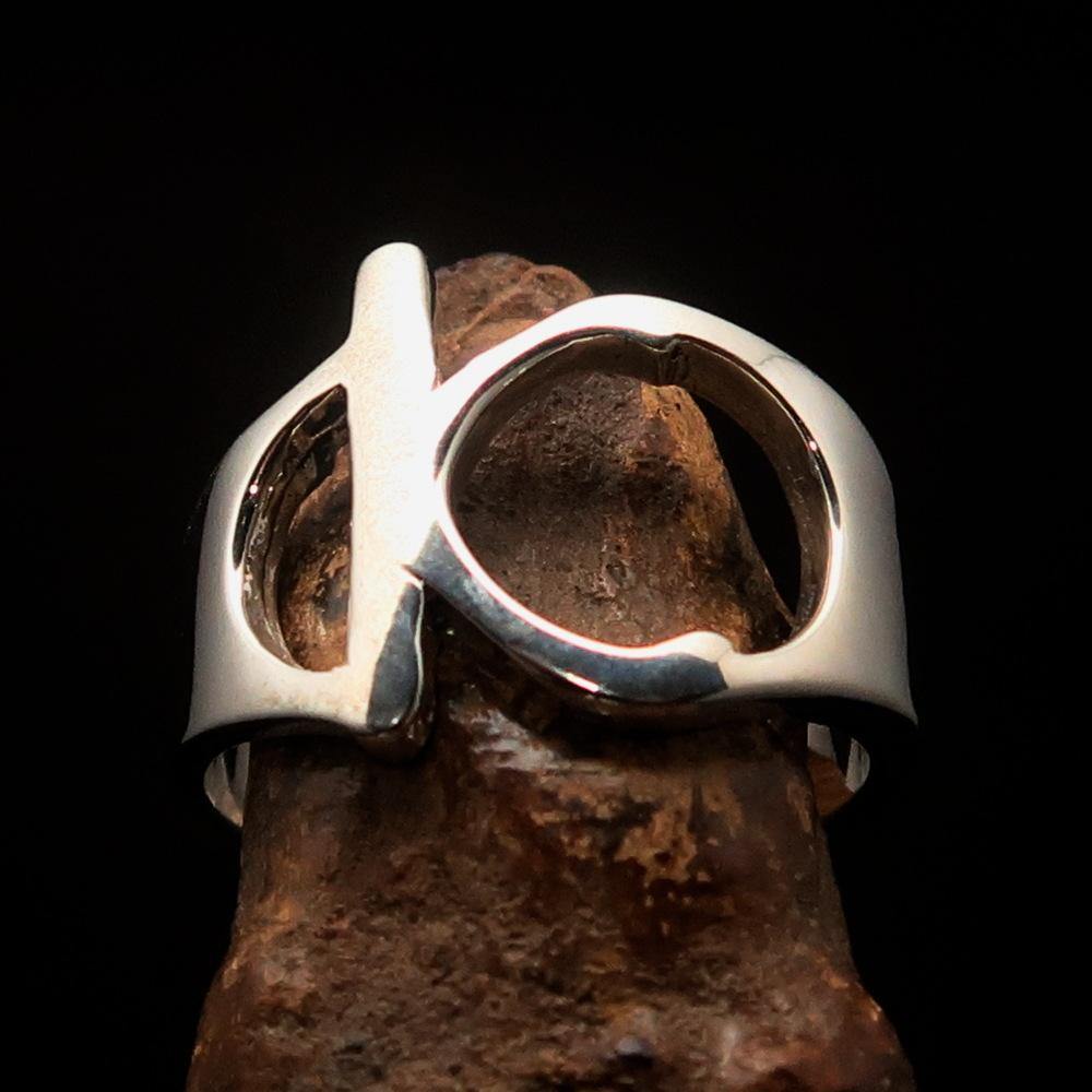 Men's Greek lower case letter initial ring Kappa in high polished sterling silver, showcasing its elegant design and hallmark 925.