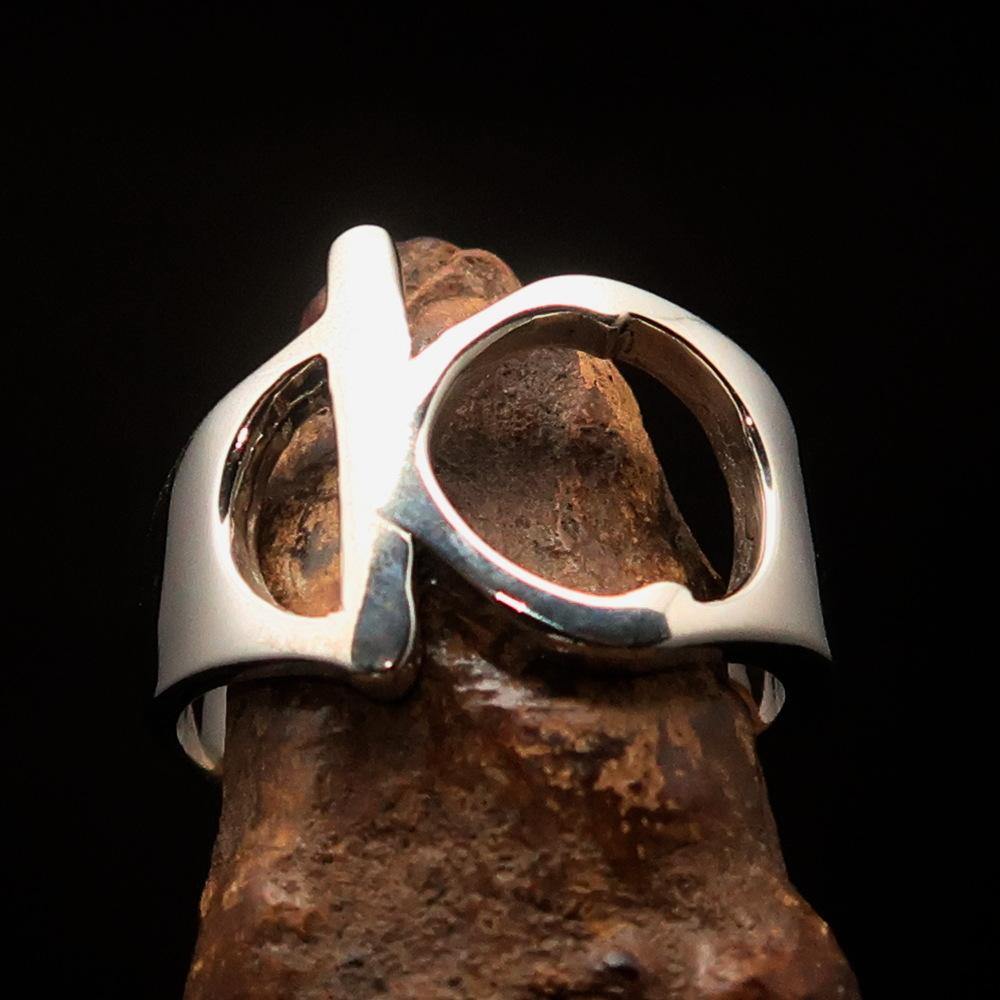 Men's Greek lower case letter initial ring Kappa in high polished sterling silver, showcasing its elegant design and hallmark 925.