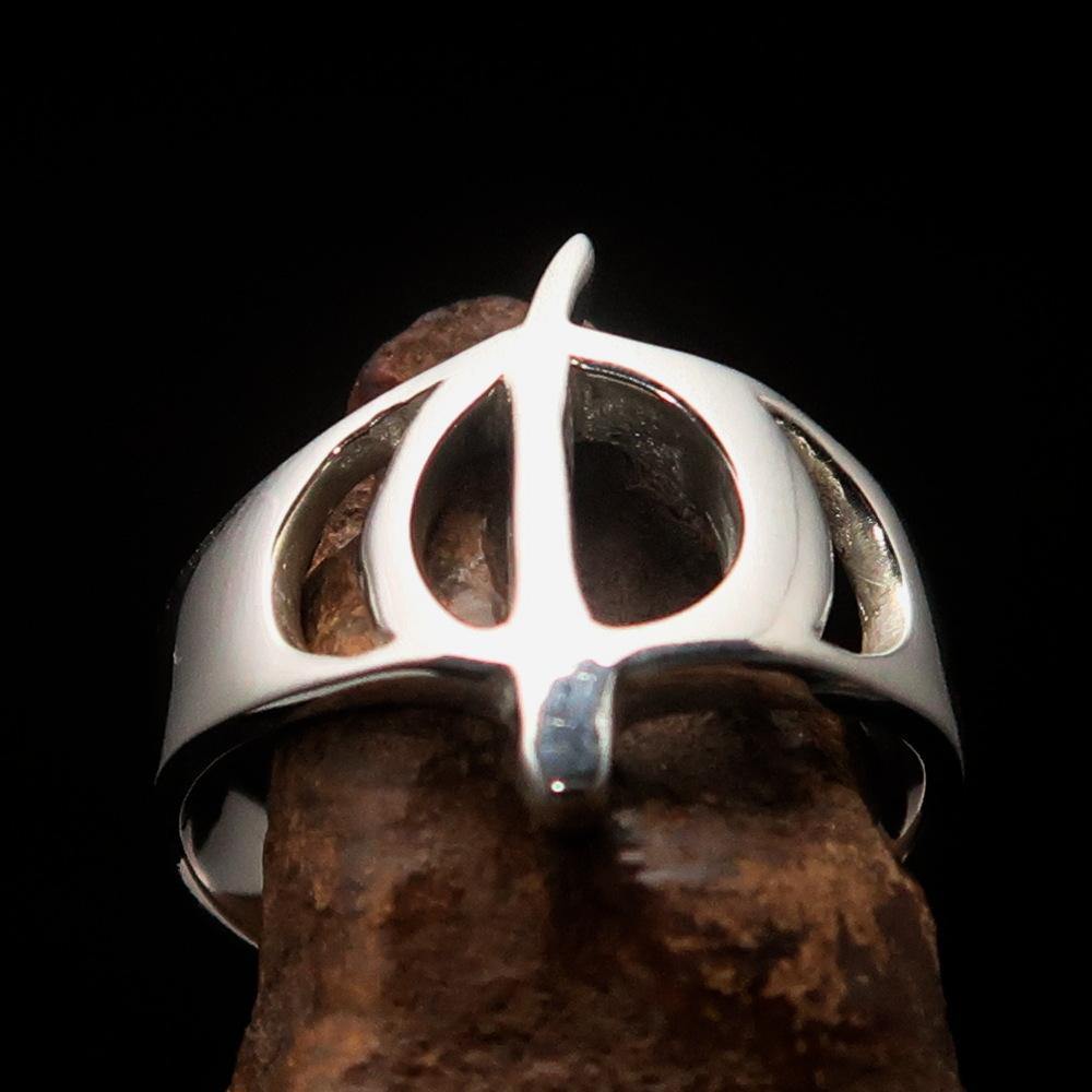 Men's sterling silver ring featuring the Greek letter Phi, high polished finish, and hallmarked 925 for authenticity.