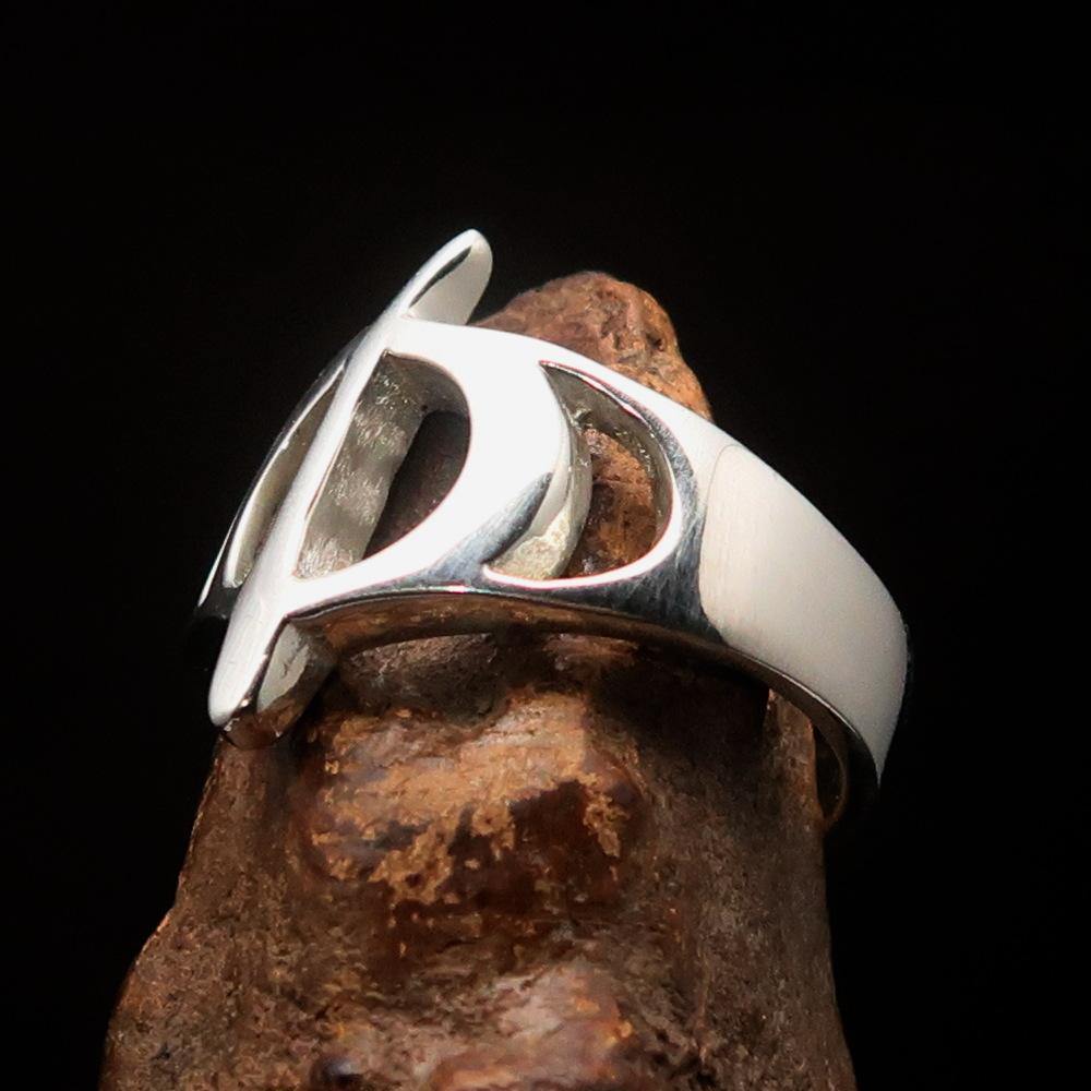 Men's sterling silver ring featuring the Greek letter Phi, high polished finish, and hallmarked 925 for authenticity.