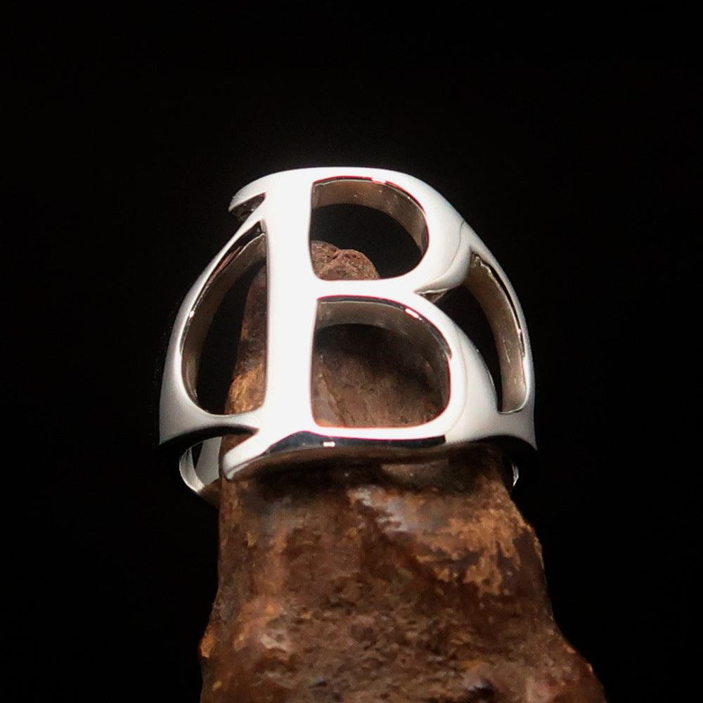 Men's Greek upper case Capital Letter Initial Ring Beta made of high polished sterling silver, showcasing the Greek letter Beta.