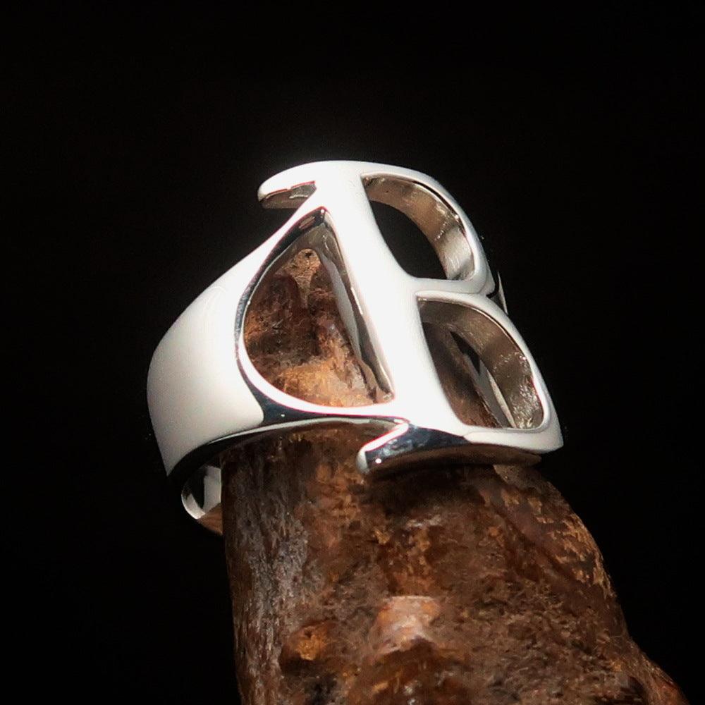 Men's Greek upper case Capital Letter Initial Ring Beta made of high polished sterling silver, showcasing the Greek letter Beta.