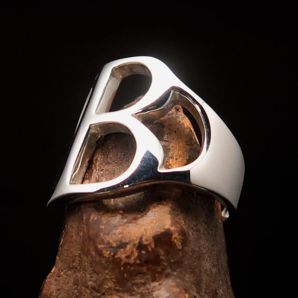 Men's Greek upper case Capital Letter Initial Ring Beta made of high polished sterling silver, showcasing the Greek letter Beta.