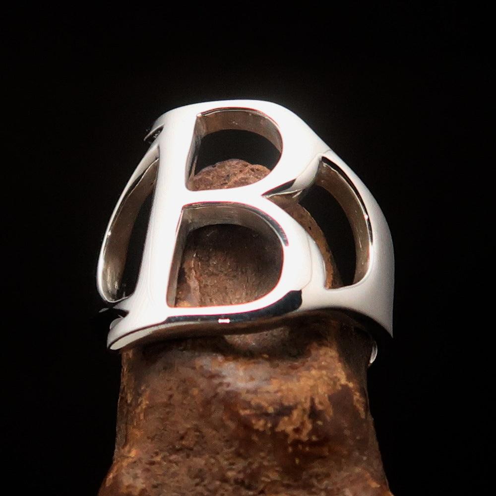 Men's Greek upper case Capital Letter Initial Ring Beta made of high polished sterling silver, showcasing the Greek letter Beta.