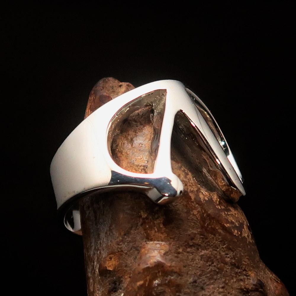 Men's Greek Initial Ring Lambda in high polished sterling silver, showcasing the Greek letter Lambda with a 14 mm width.