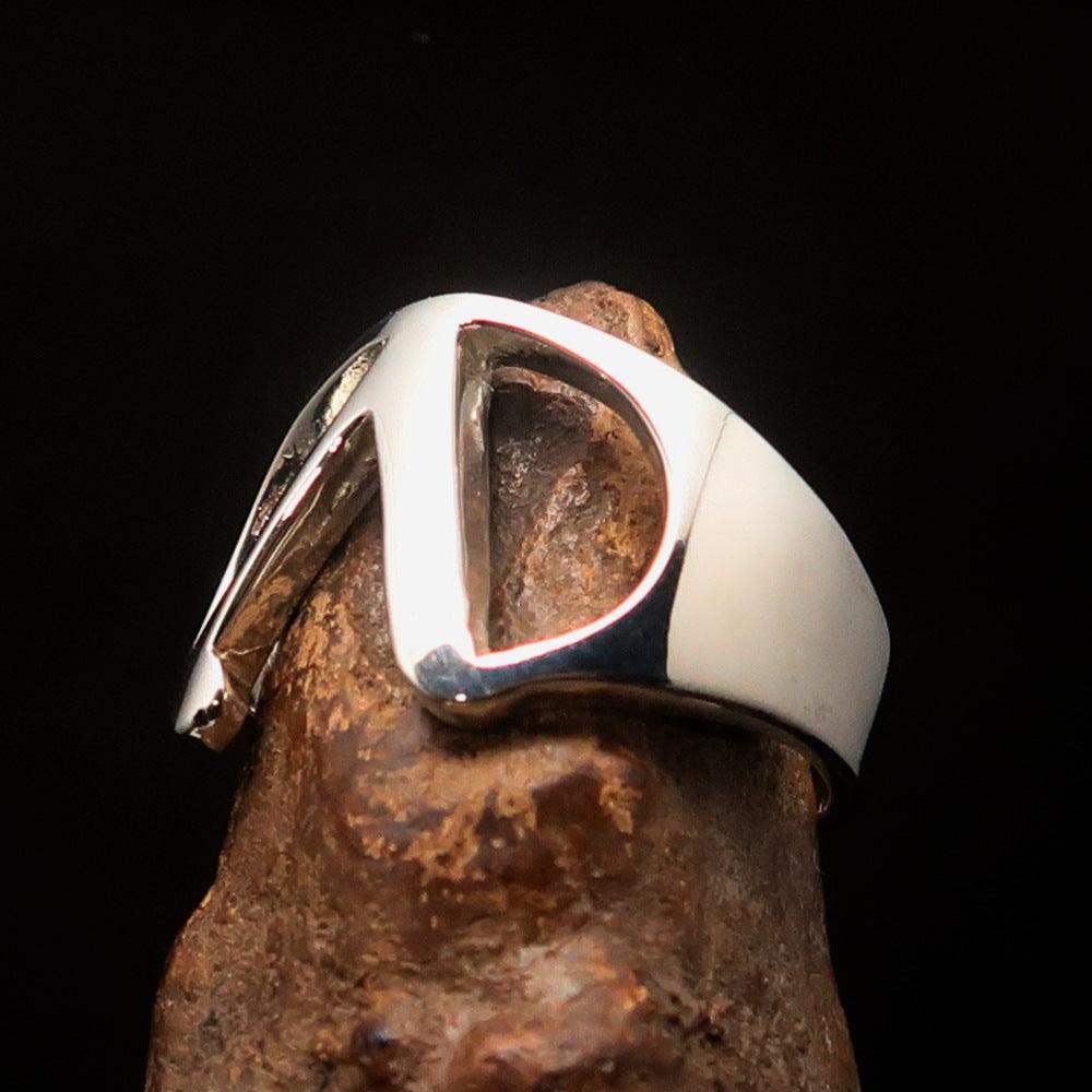 Men's Greek Initial Ring Lambda in high polished sterling silver, showcasing the Greek letter Lambda with a 14 mm width.