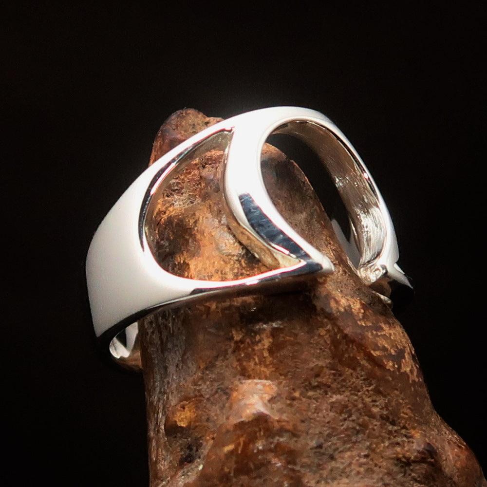 Men's Greek Initial Ring Omega in high polished sterling silver, featuring a capital letter Omega design.