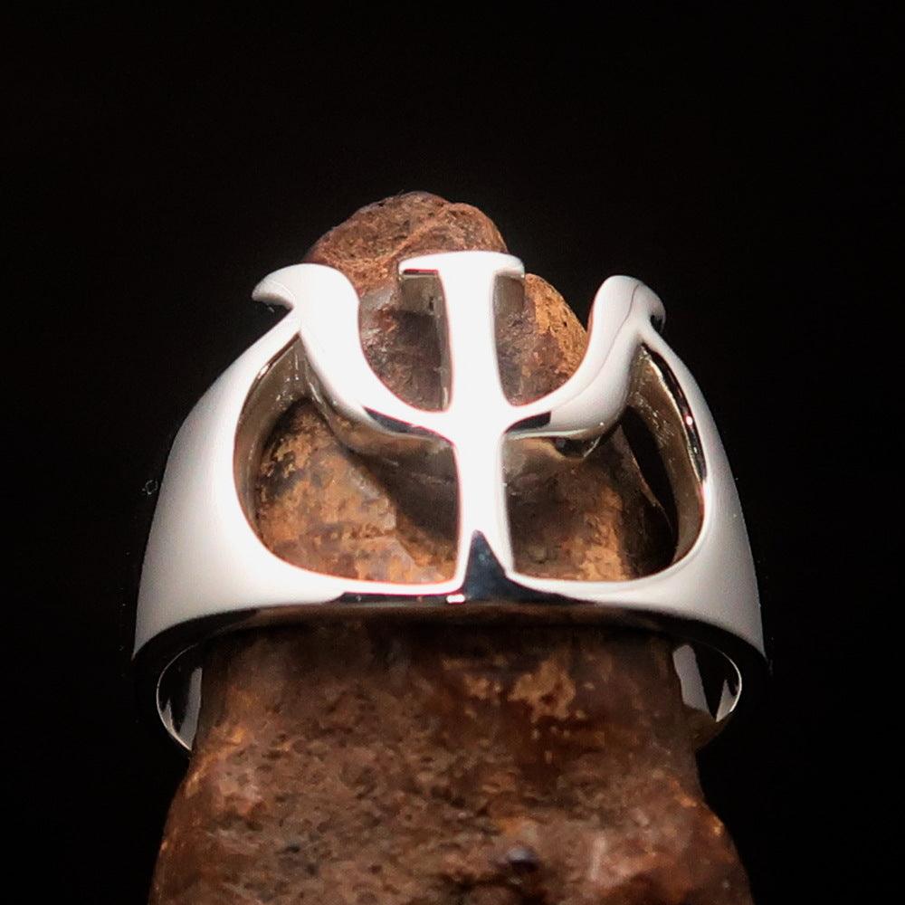 Men's Greek Initial Ring Psi in high polished sterling silver, showcasing the capital letter design and hallmark 925.