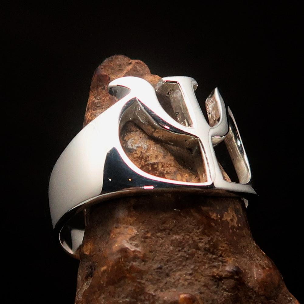 Men's Greek Initial Ring Psi in high polished sterling silver, showcasing the capital letter design and hallmark 925.