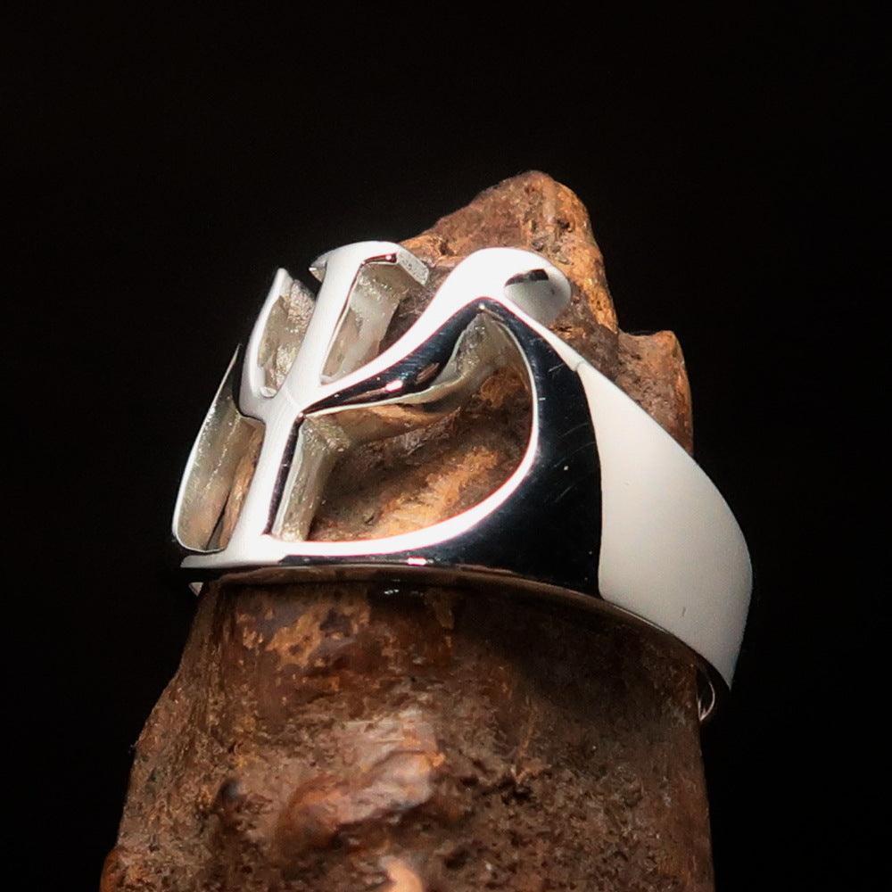 Men's Greek Initial Ring Psi in high polished sterling silver, showcasing the capital letter design and hallmark 925.