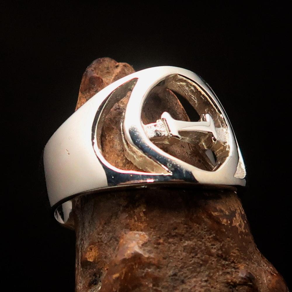 Men's sterling silver ring featuring Greek letter Theta in high polish finish.