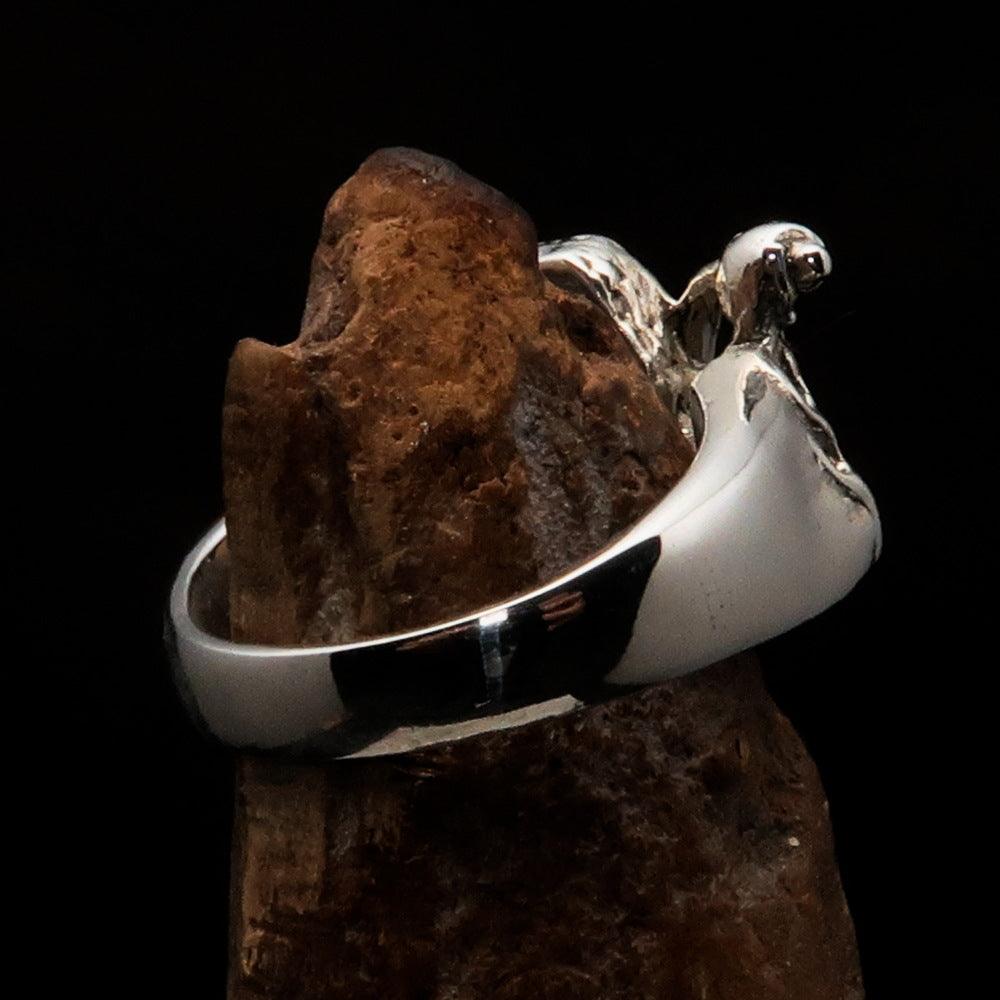 Men's Outlaw Ring made of antiqued Sterling Silver, featuring a bold biker design with polished accents.