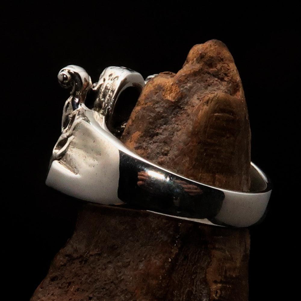 Men's Outlaw Ring made of antiqued Sterling Silver, featuring a bold biker design with polished accents.