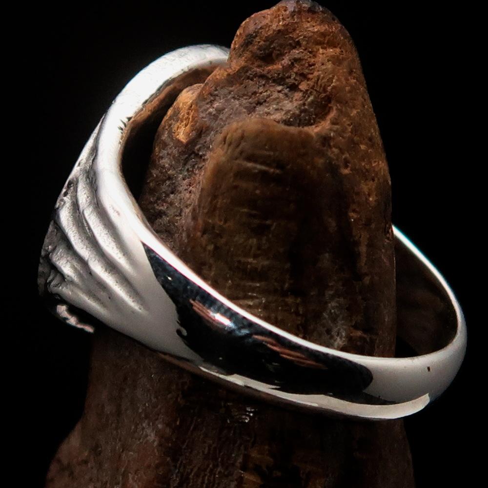 Men's sterling silver ring featuring Greek Goddess Athena design, high polished finish, and hallmarked 925 for authenticity.