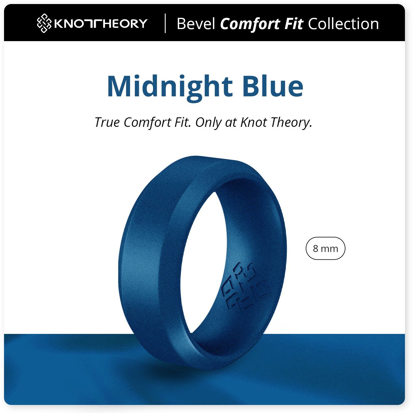 Metal Blue Bevel Edge Breathable Silicone Ring showcasing its sleek design and comfortable fit.