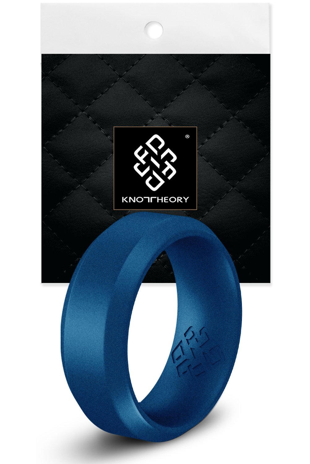 Metal Blue Bevel Edge Breathable Silicone Ring showcasing its sleek design and comfortable fit.