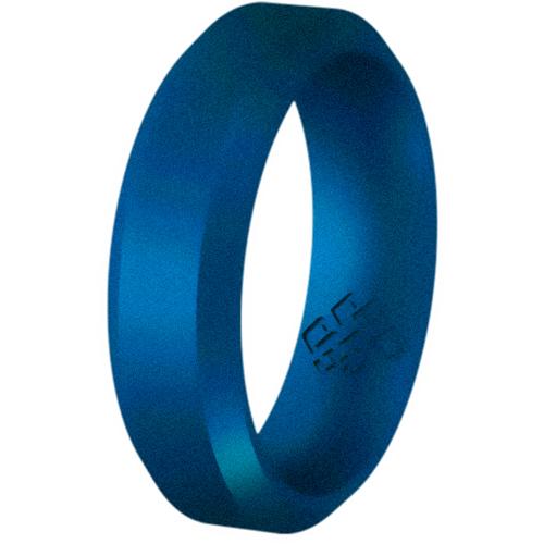 Metal Blue Bevel Edge Breathable Silicone Ring showcasing its sleek design and comfortable fit.