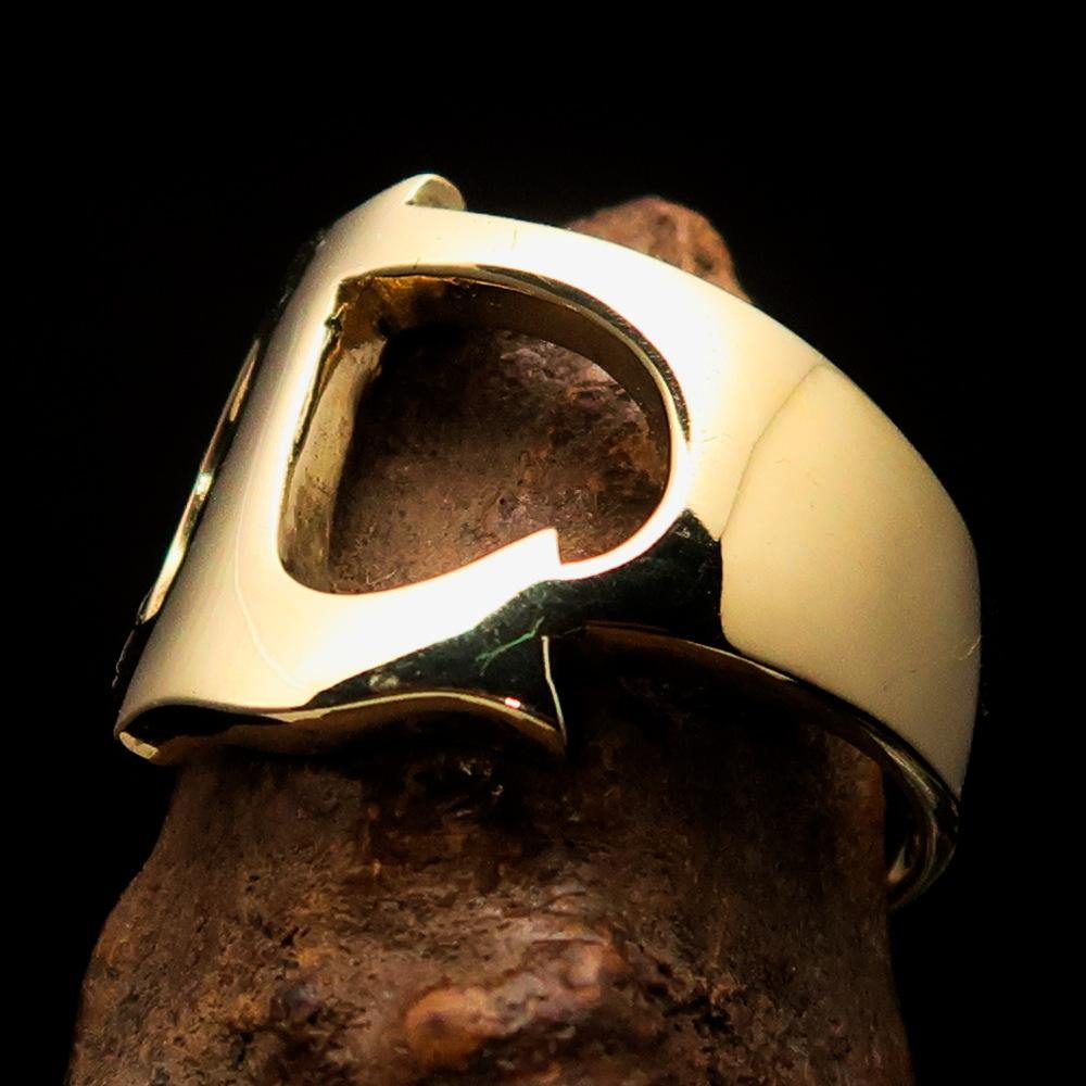 Mirror polished men's brass initial ring featuring a bold letter L, showcasing a high-shine finish and elegant design.