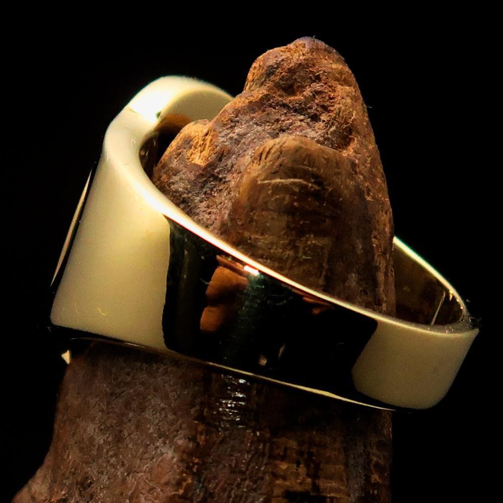 Mirror polished men's brass initial ring featuring a bold letter O, showcasing its sleek design and high shine finish.