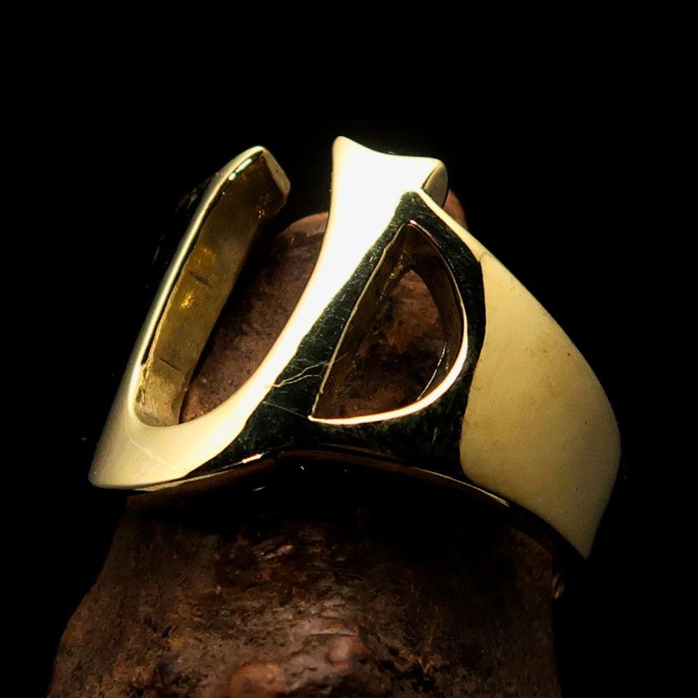 Mirror polished men's brass initial ring featuring a bold letter U, showcasing a sleek and sophisticated design.