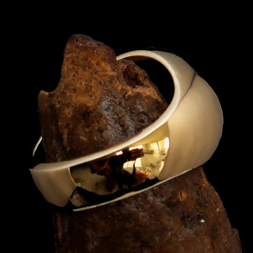 Men's Bio Hazard Ring featuring a red toxic waste symbol, crafted from solid brass with a high polished enamel finish.