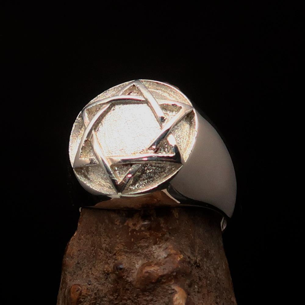 Men's Hebrew Ring featuring the Star of David in a two-tone matte finish, crafted from solid 925 sterling silver.