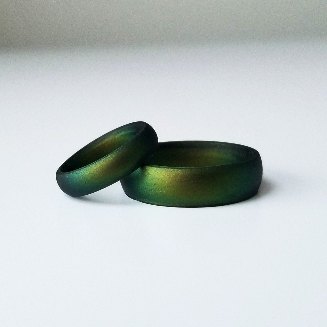 Northern Lights Green Breathable Silicone Ring showcasing its sleek bevel design and comfortable fit, suitable for both men and women.