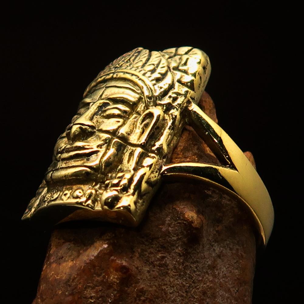 A beautifully crafted brass men's Buddha ring inspired by Bayon Angkor Wat, featuring a high polished and antiqued finish.