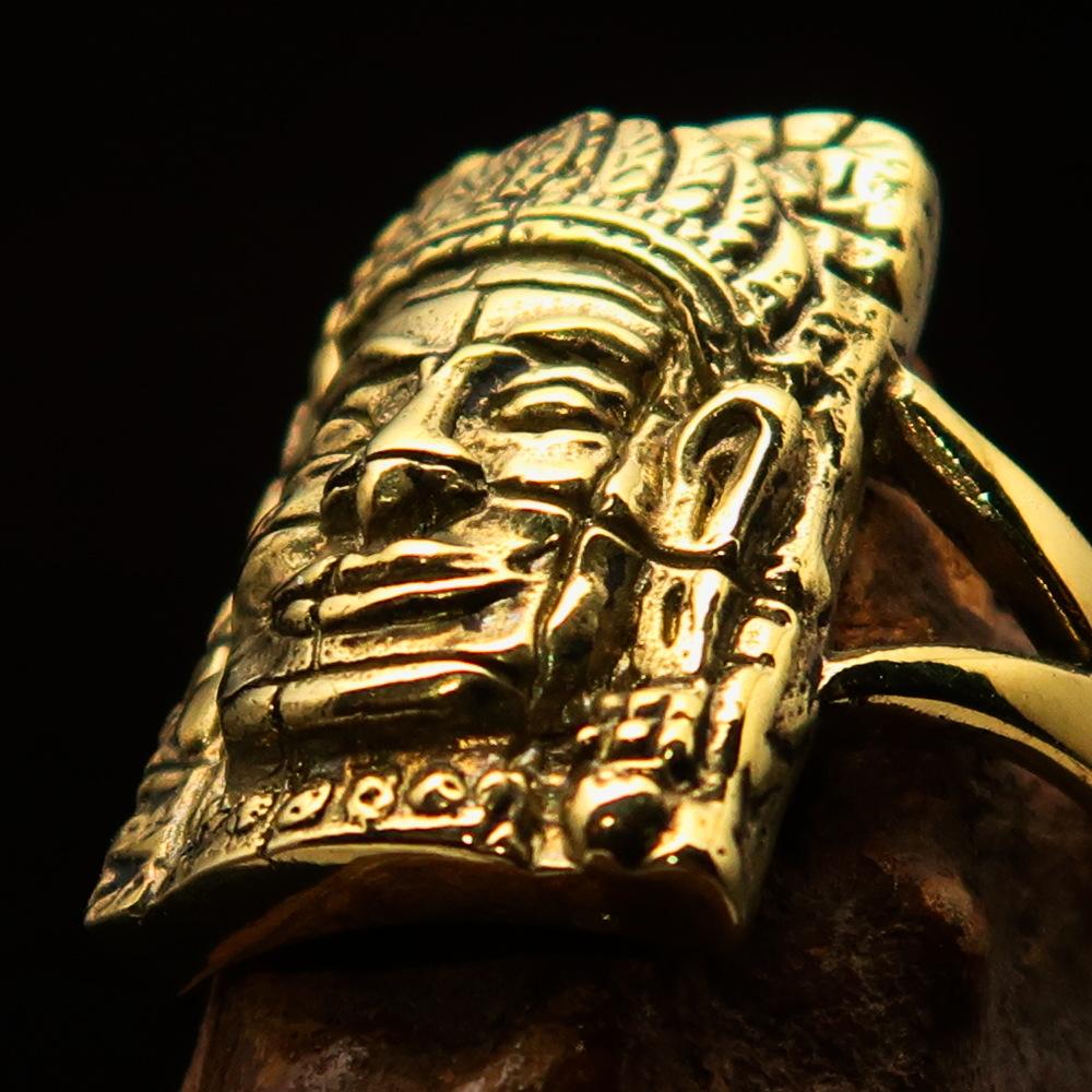 A beautifully crafted brass men's Buddha ring inspired by Bayon Angkor Wat, featuring a high polished and antiqued finish.