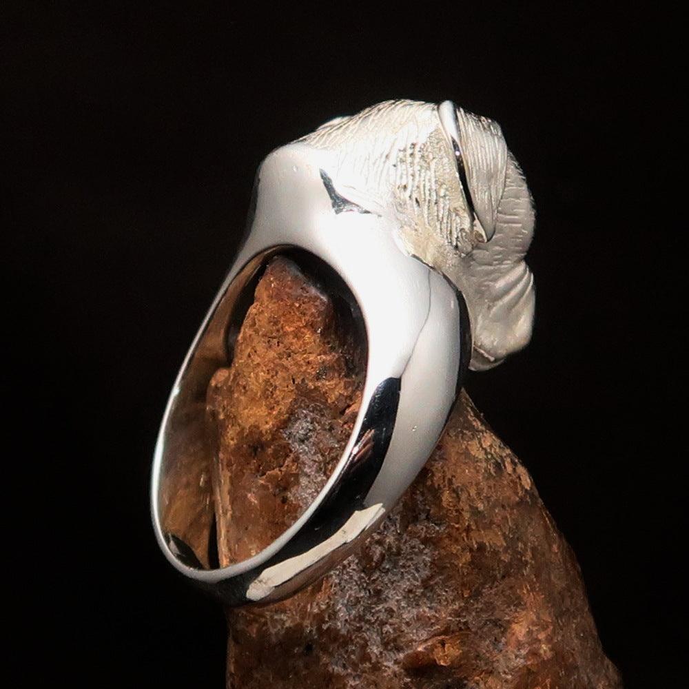 Perfectly Crafted Men's Boxer Dog Ring in shiny Sterling Silver, showcasing a mirror polish finish and hallmark of 925.