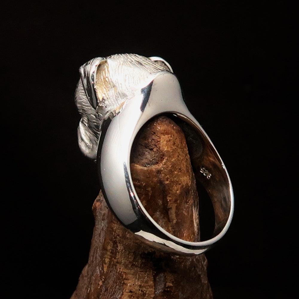 Perfectly Crafted Men's Boxer Dog Ring in shiny Sterling Silver, showcasing a mirror polish finish and hallmark of 925.