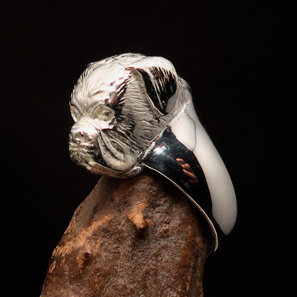 Perfectly Crafted Men's Boxer Dog Ring in shiny Sterling Silver, showcasing a mirror polish finish and hallmark of 925.