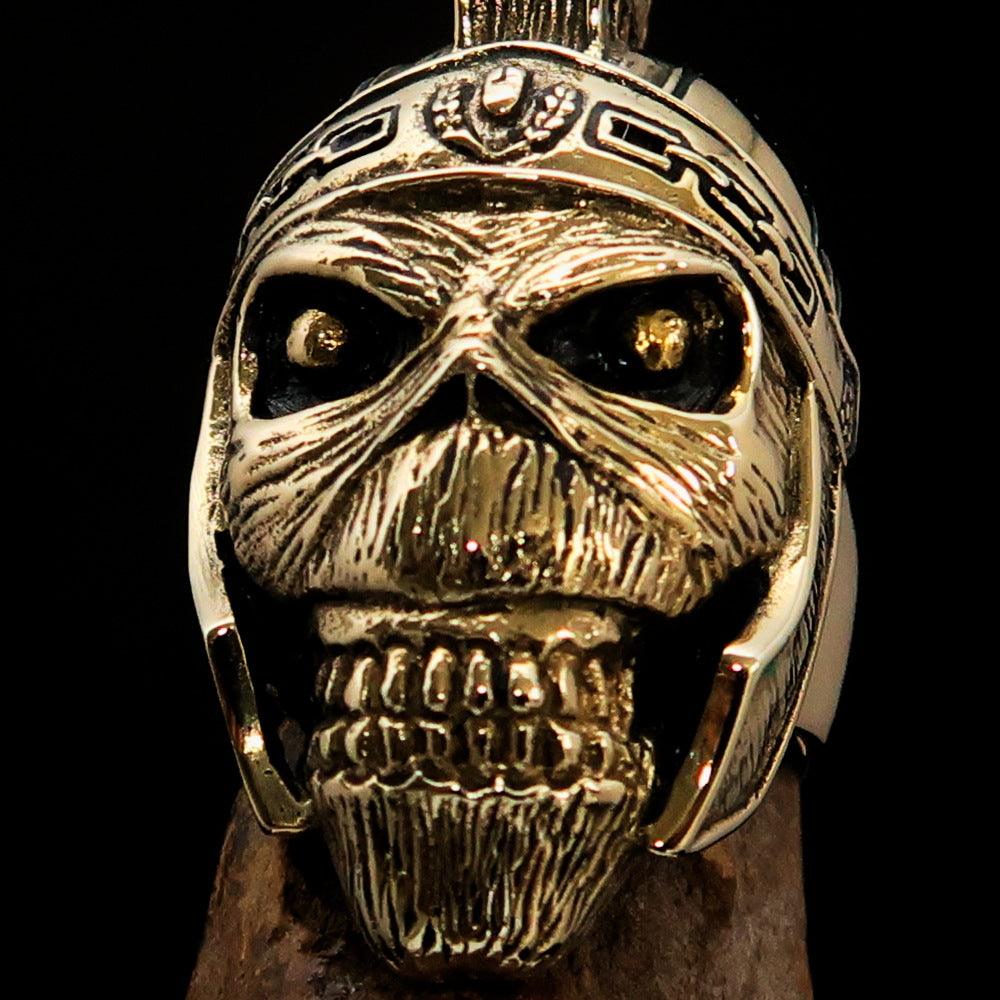 Men's Costume Ring featuring a detailed Roman Zombie Warrior design, crafted from solid brass with an antiqued finish.