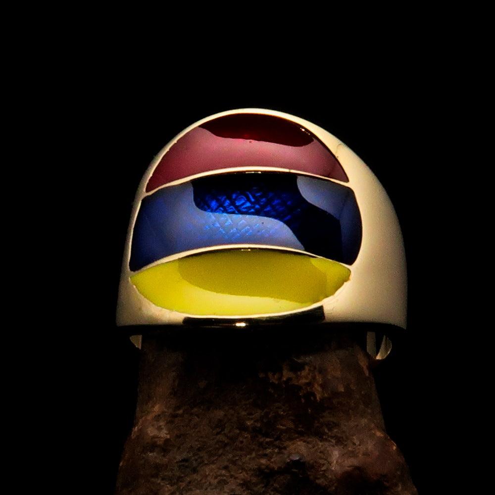 Men's National Flag Ring Armenia made of solid brass with high polish and enamel finish, showcasing vibrant colors of the Armenian flag.