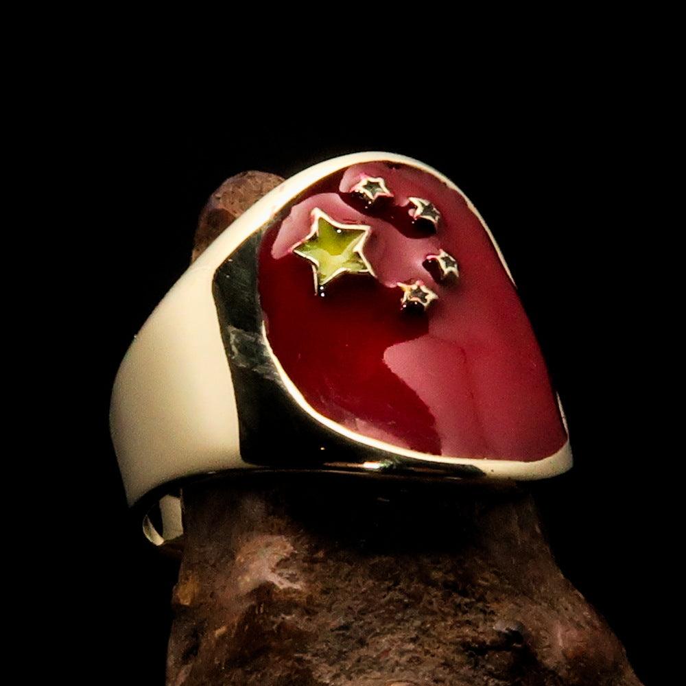 Men's National Flag Ring China made of solid brass with high polish finish and enamel detailing, showcasing vibrant national colors.