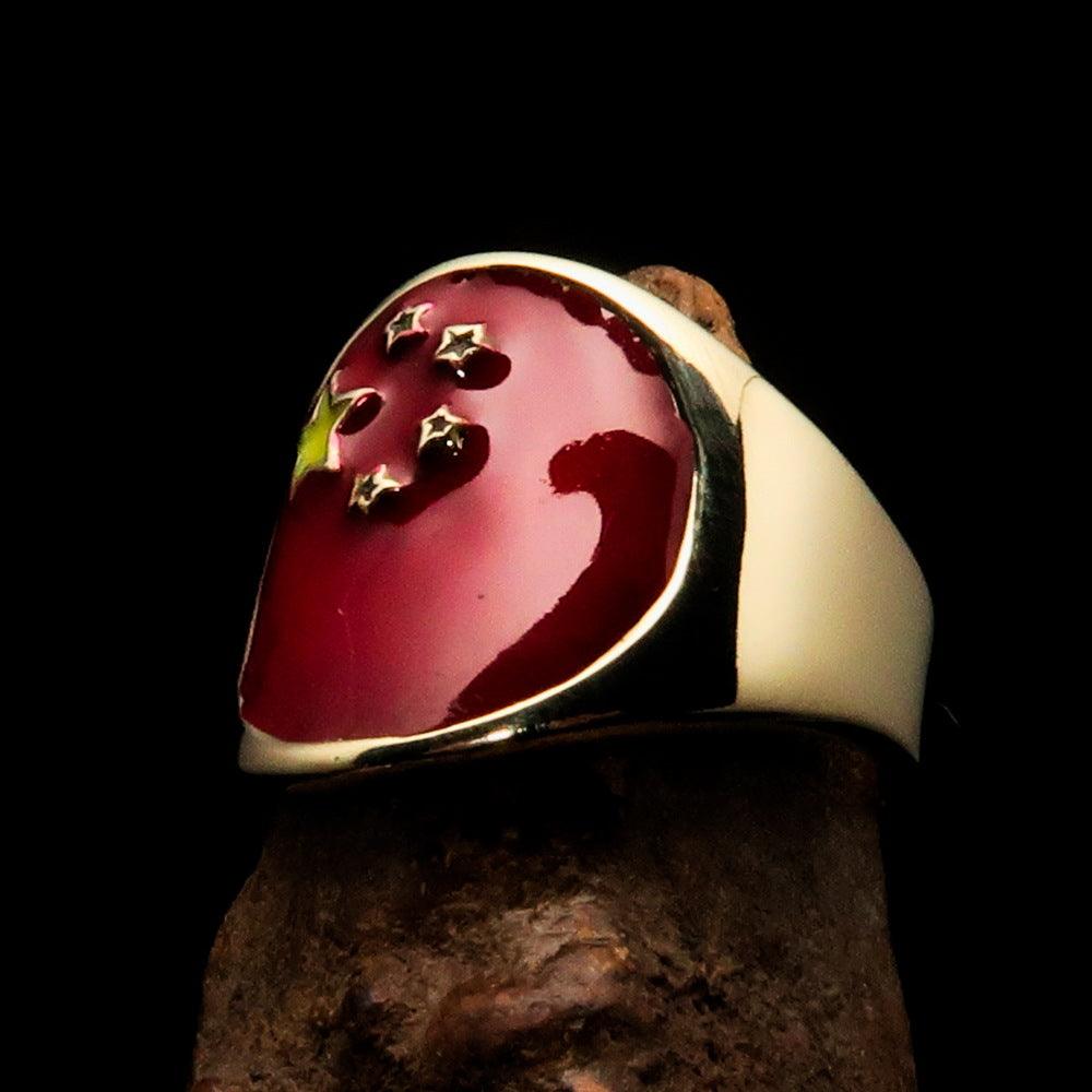 Men's National Flag Ring China made of solid brass with high polish finish and enamel detailing, showcasing vibrant national colors.