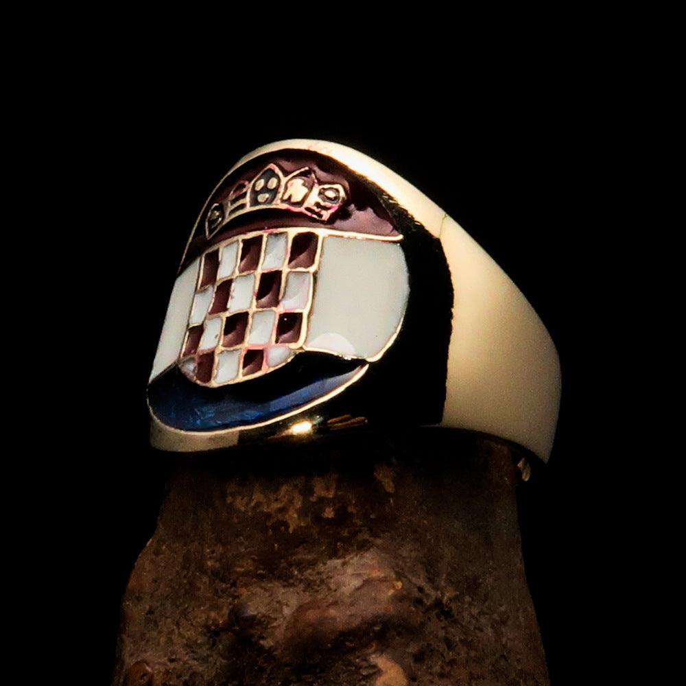 Men's National Flag Ring Croatia made of solid brass with high polish and enamel detailing, showcasing the Croatian flag.