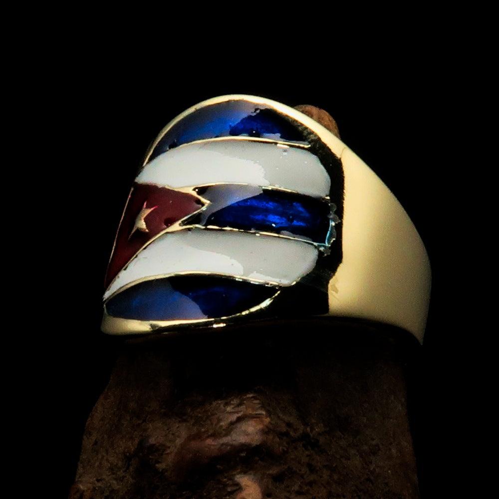 Men's National Flag Ring Cuba made of solid brass with high polish and enamel finish, showcasing vibrant colors and intricate design.