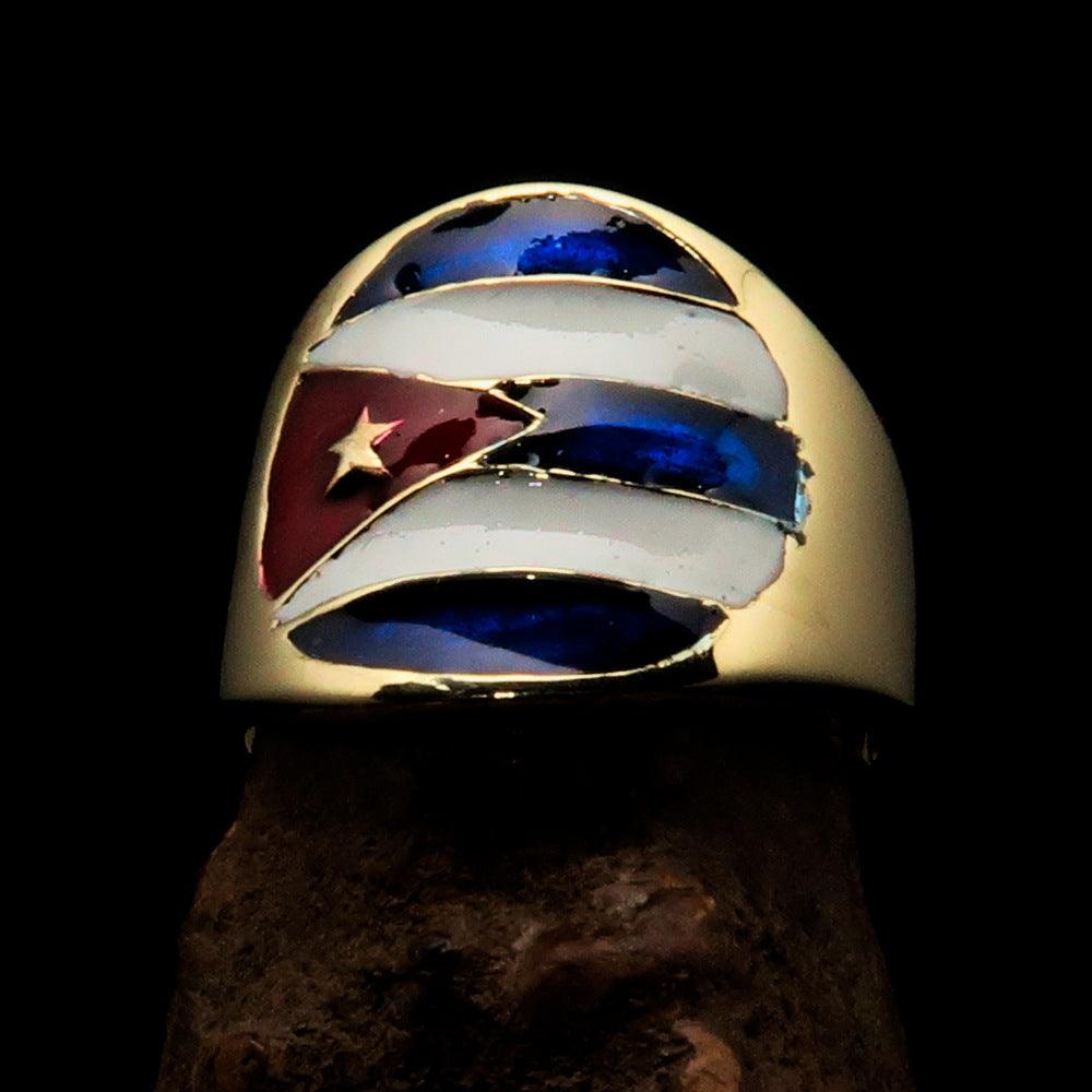 Men's National Flag Ring Cuba made of solid brass with high polish and enamel finish, showcasing vibrant colors and intricate design.