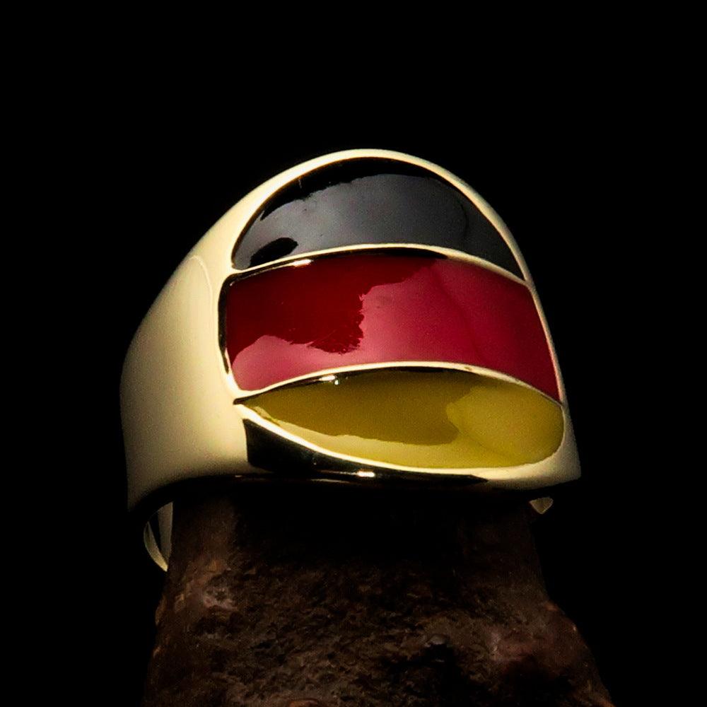 Men's National Flag Ring Germany made of solid brass with high polish and enamel finish, showcasing the German flag colors.