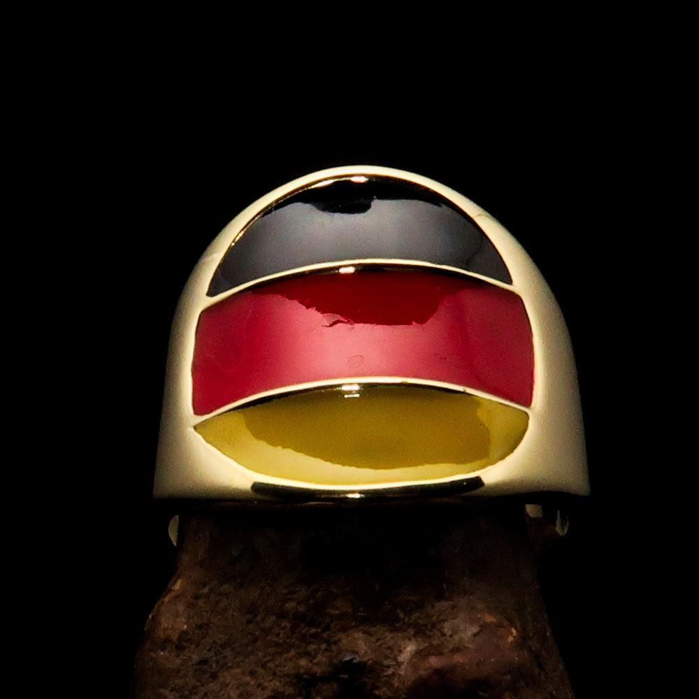 Men's National Flag Ring Germany made of solid brass with high polish and enamel finish, showcasing the German flag colors.