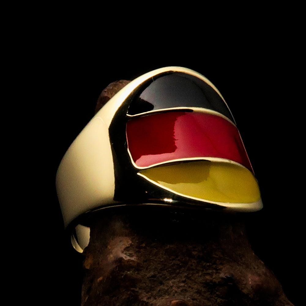 Men's National Flag Ring Germany made of solid brass with high polish and enamel finish, showcasing the German flag colors.