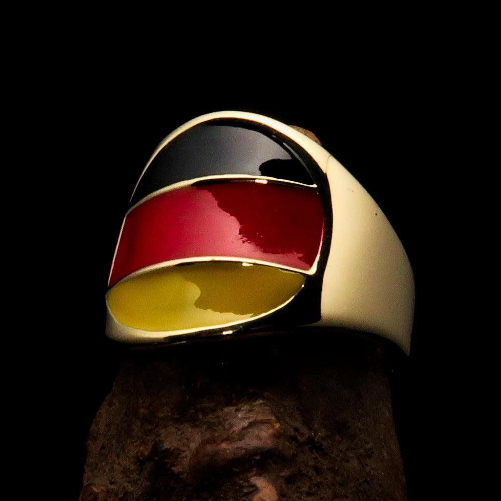 Men's National Flag Ring Germany made of solid brass with high polish and enamel finish, showcasing the German flag colors.