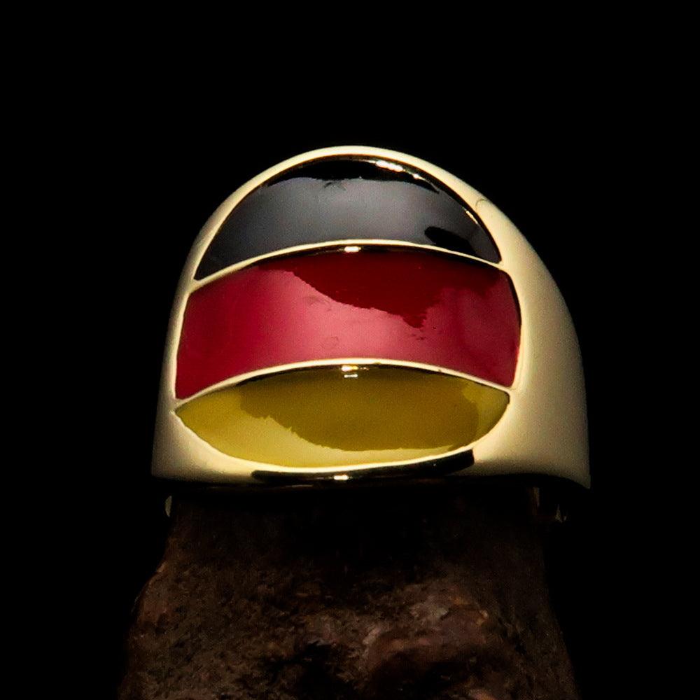 Men's National Flag Ring Germany made of solid brass with high polish and enamel finish, showcasing the German flag colors.