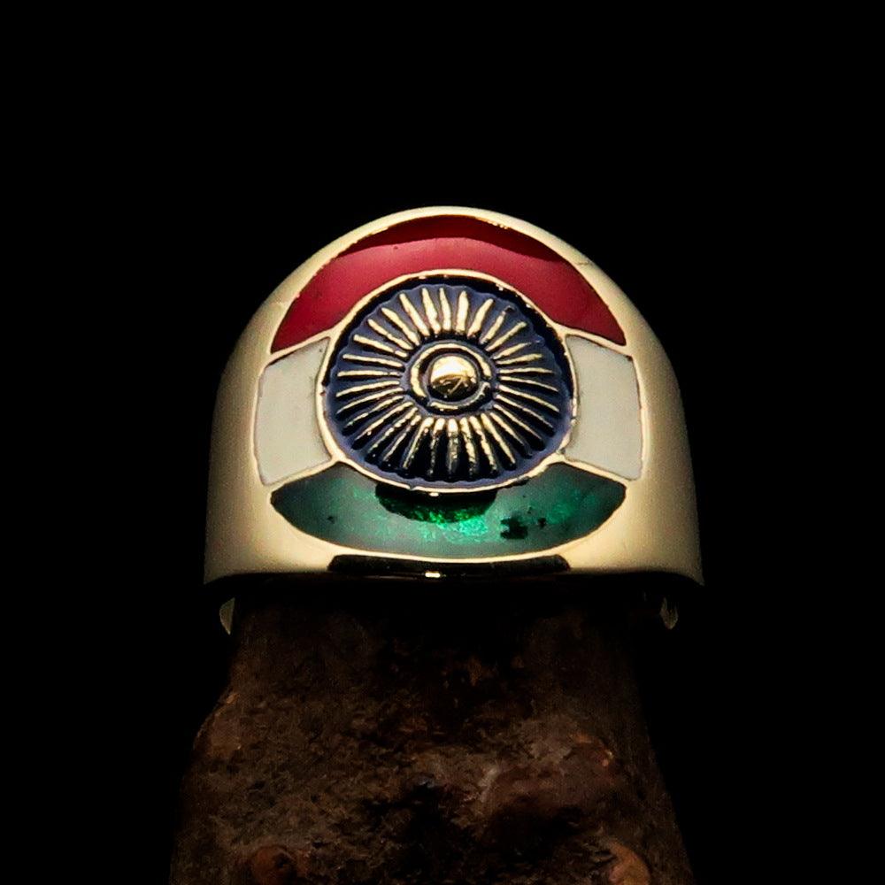 Men's National Flag Ring India made of solid brass with high polished enamel finish, showcasing vibrant colors of the Indian flag.